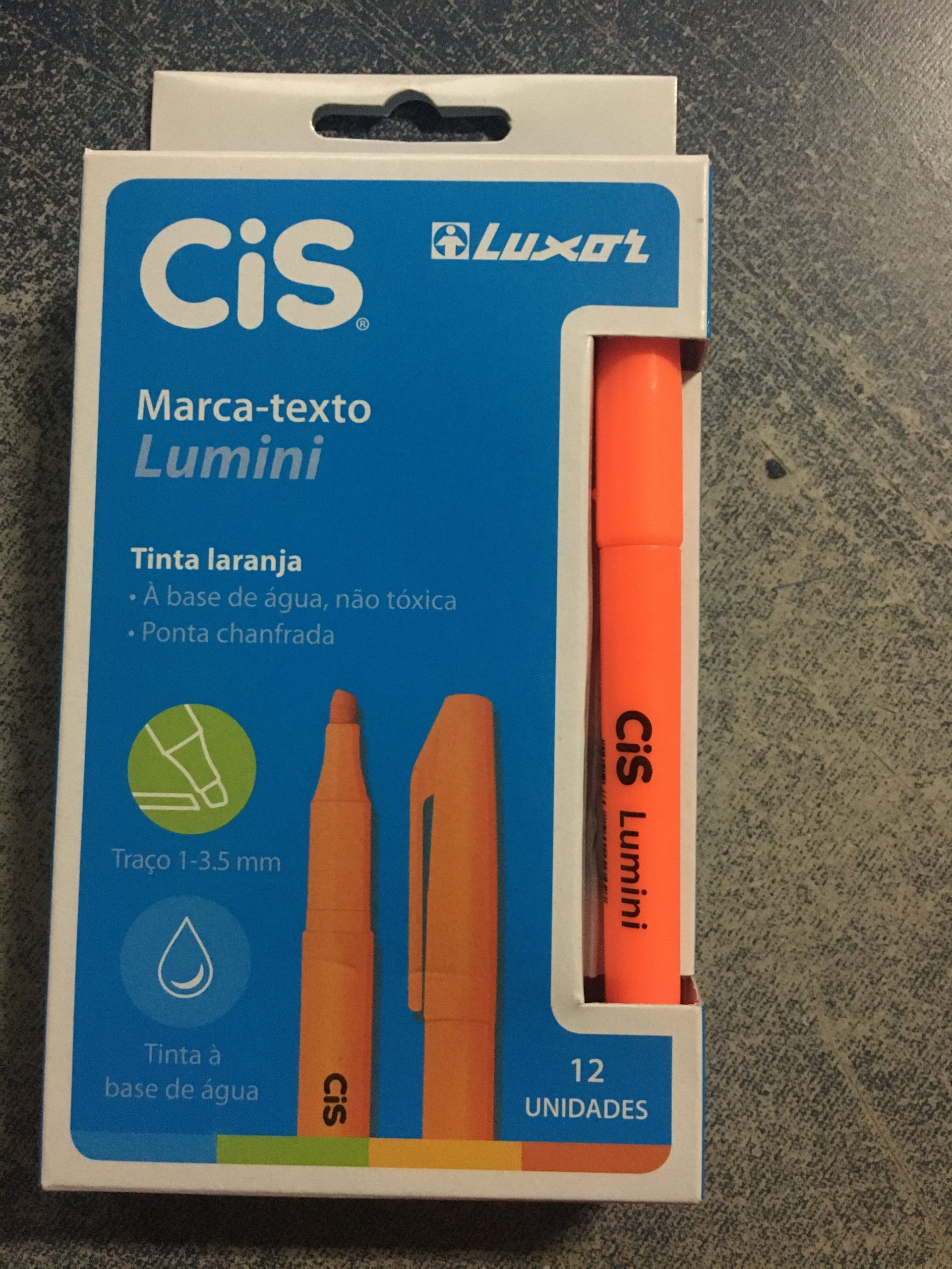 Marca-texto Lumini - Caixa Com 12 Unidades - Laranja Claro - Ponta Chanfrada